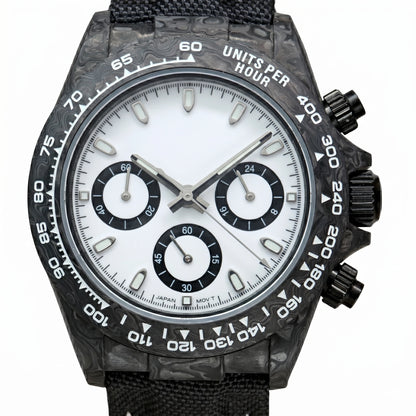 Montre chronographe « Panda » en fibre de carbone de 39 mm, VK63, quartz, verre saphir, logo personnalisé, pour homme, sportive