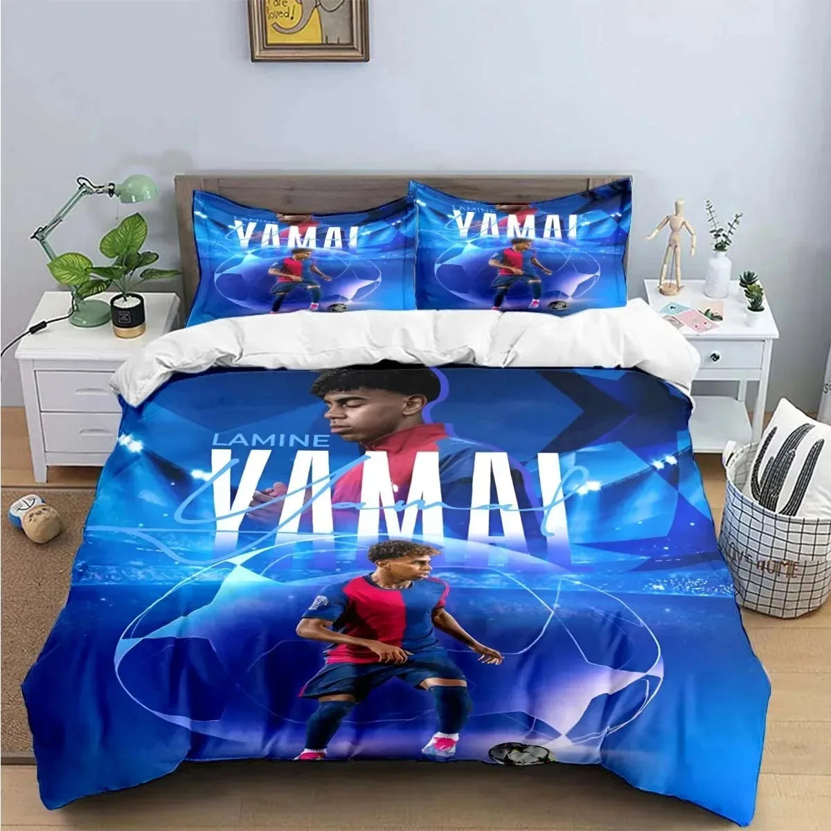 Seturi de lenjerie de pat Spain Football Cenozoic Star L-Lamine Y-Yamal, husă de pilotă și față de pernă, mărimi Single Twin Full Queen King, pentru copii și adolescenți