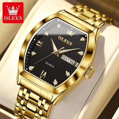 OLEVS Nouvelles montres pour homme Montres à quartz de luxe en or Montres classiques à cadran tonneau Montres à quartz étanches et luminescentes pour homme 5528