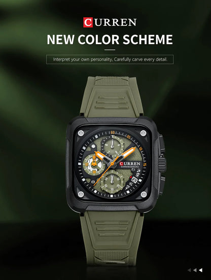 Montres pour homme CURREN : montre-bracelet de luxe à quartz, carrée, originale, étanche et luminescente, chronographe pour homme, Relogio