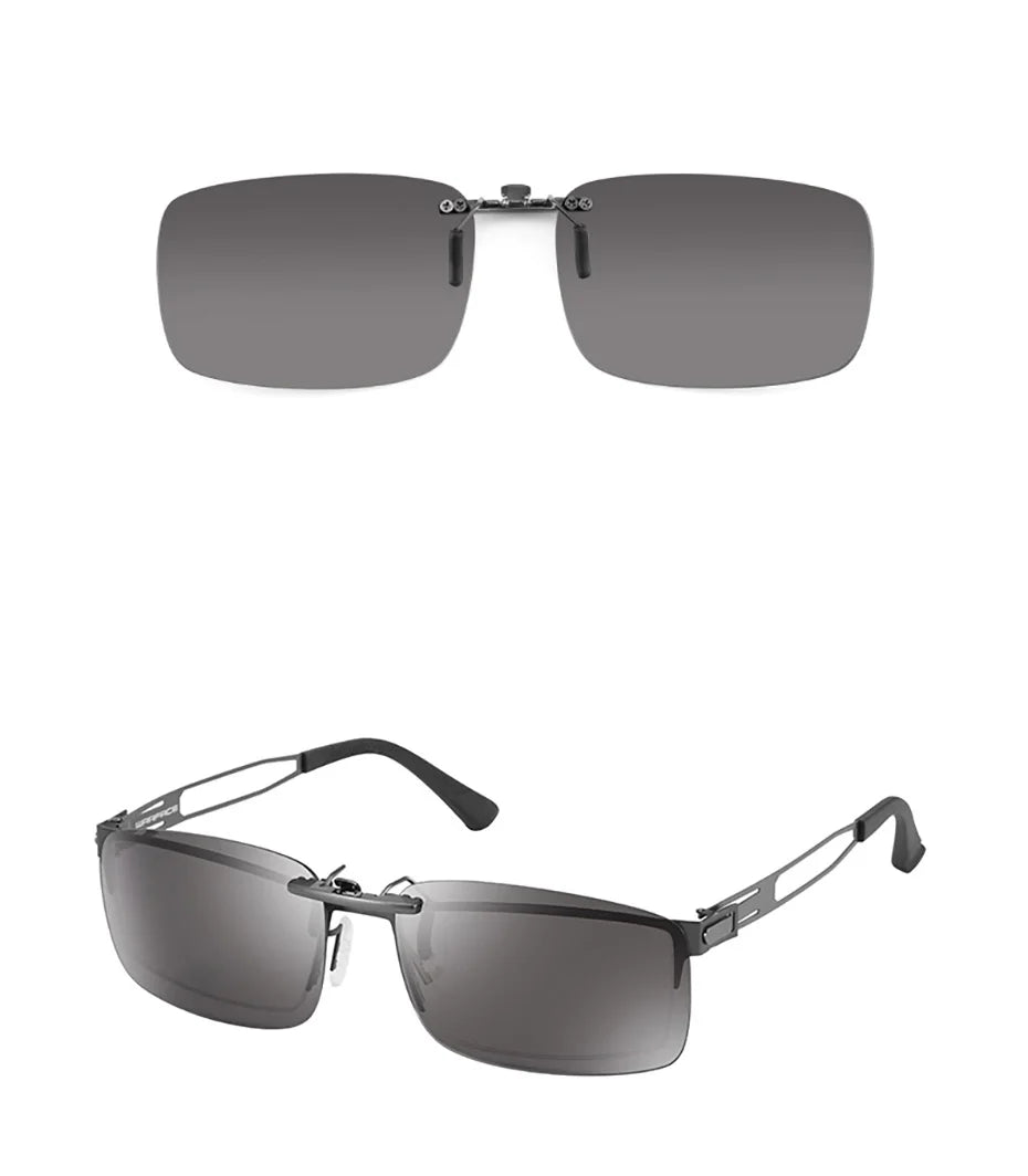 CAPONI New Sunglasses Clip For Men Square Polarized Photochromic Glasses Clip Flipped Up Protect Eyes Light Clip On Frame BS1282