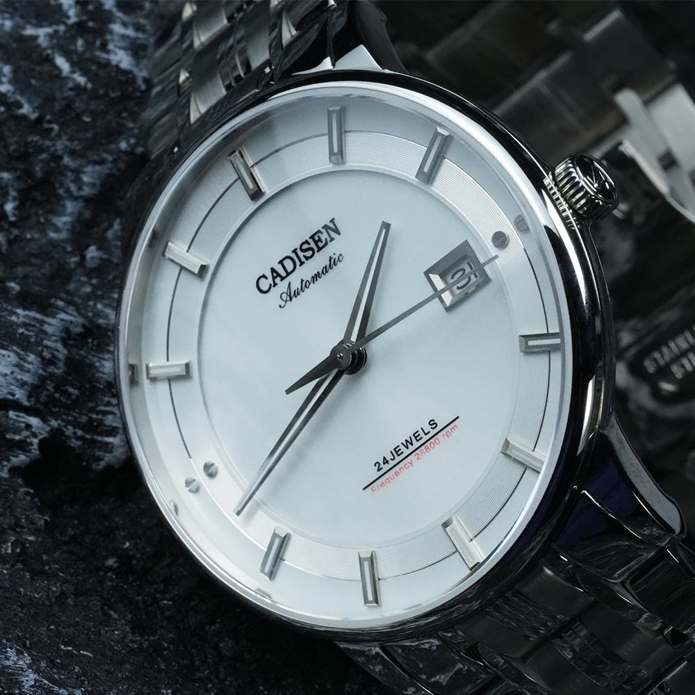 CADISEN Automatic Mechanical Ultra-thin Wriswatch MIYOTA 9015 Top Brand Luxury Curved Single-dome Sapphire Crystal Watch Man