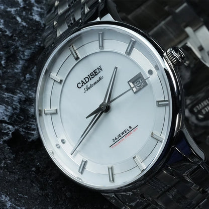 CADISEN Automatic Mechanical Ultra-thin Wriswatch MIYOTA 9015 Top Brand Luxury Curved Single-dome Sapphire Crystal Watch Man