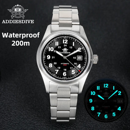 ADDIESDIVE Men's Retro Mechanical Watch Sapphire Mirror Glass Stainless Steel Watch BGW9 Luminous 200m Waterproof Analog Watch