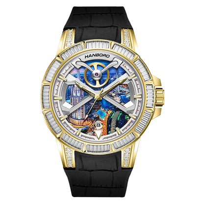 HANBORO Dubai Collection Dubai Characteristic Personalized Dial Frosted Crafted Diamonds Luxury Men's Automatic Mechanical Watch