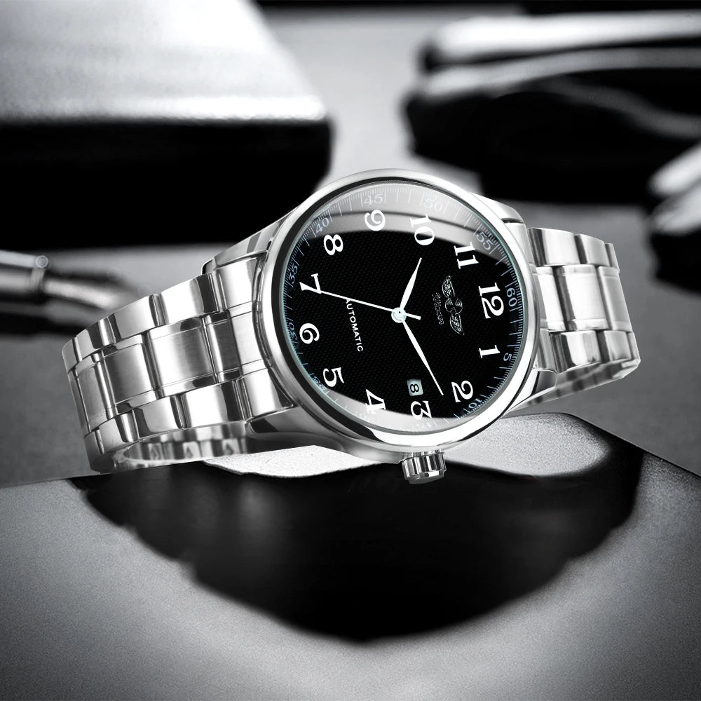 Orologio da uomo WINNER – Stile classico, retrò ed elegante – Orologio meccanico a carica automatica con calendario – Marchio di lusso, cassa in acciaio e cinturino in pelle
