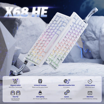 ATTACK SHARK X68 HE Rapid Trigger 8KHz Magnetic Keyboard, 0.01mm RT Accuracy, 60% Layout, RGB, Support RT/Snap Tap/DKS/MT/TGL