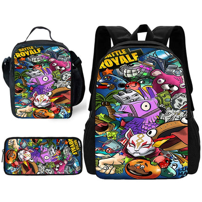 Hot Game Child School Backpack with Lunch Bags ,Design-F-FortniteS Pencil Bags ,School Bags for Boys Girls Best Gift