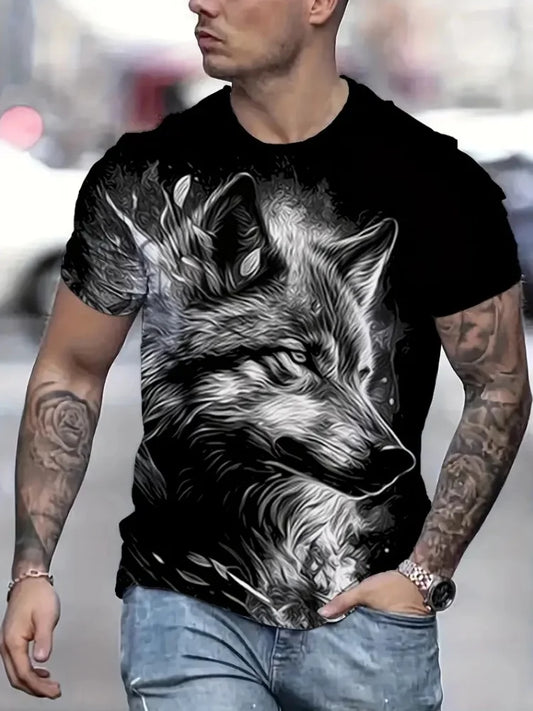 Fire Wolf Graphic 3D Print Men's T-Shirt Summer Oversized Casual T-Shirt Men's Fashion Fitness Short Sleeve Clothing Tops Tees