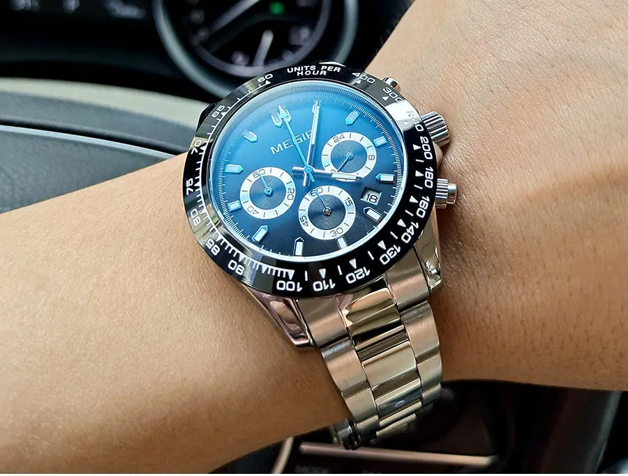 Orologio da uomo MEGIR, marchio di lusso, orologio sportivo al quarzo, bracciale in acciaio inossidabile, impermeabile, cronografo, orologio da polso