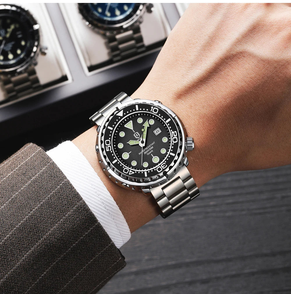 Montres pour homme QINGXIYA : montres de luxe à quartz pour homme, tendance, étanches, luminescentes, avec date et cadran rotatif, en acier inoxydable