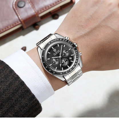 Orologio al quarzo da uomo, di marca di lusso, impermeabile e luminescente, in acciaio inossidabile, dotato di cronografo 24 ore e datario – Elegante orologio da uomo