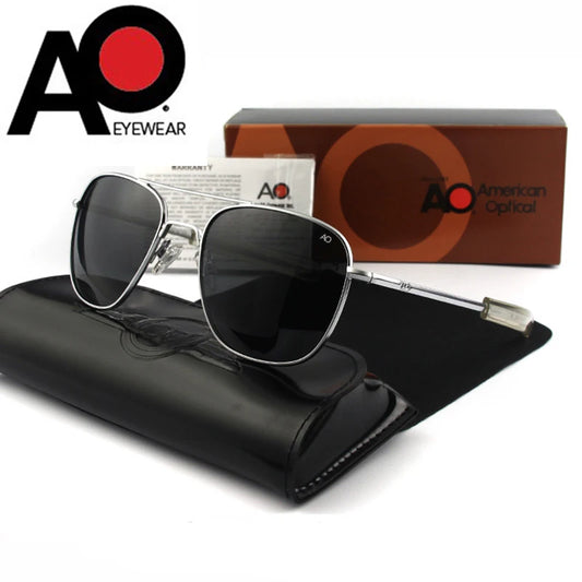 Pilot AO Sunglasses Men Top Quality American Army Military Mirror AGX Tempered Glass Lens Sun Glasses