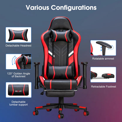 Massage Gaming Chair 7-Point Adjustable Seat Height Ergonomic Office Chair with Footrest and Lumbar Support GC-RC03 Chairs
