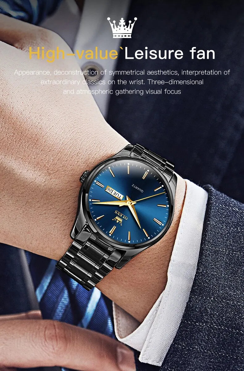 OLEVS Classic Gold Wrist Watches For Top Brand Luxury Business Date Waterproof Luminous Stainless Steel Men Quartz Wristwatch
