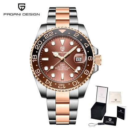Orologio meccanico da uomo Pagani Design GMT – Modello di lusso con vetro zaffiro, cassa in acciaio inossidabile e lunetta in ceramica – Orologio automatico da uomo, stile professionale