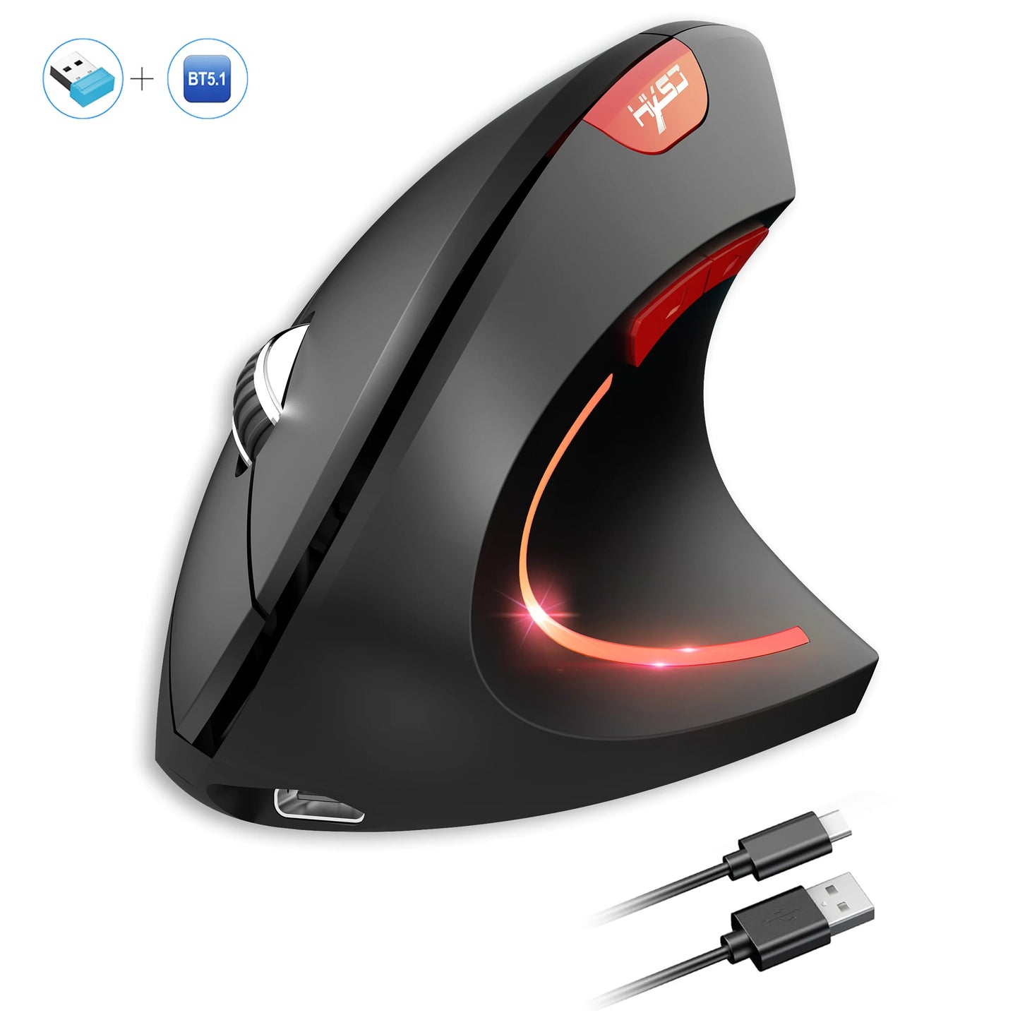 New Dual Mode Wireless Vertical Mouse Bluetooth 5.1 Silent Ergonomic 6 Buttons Type‑C 2400DPI Anti‑Mouse Hand for Office Laptop