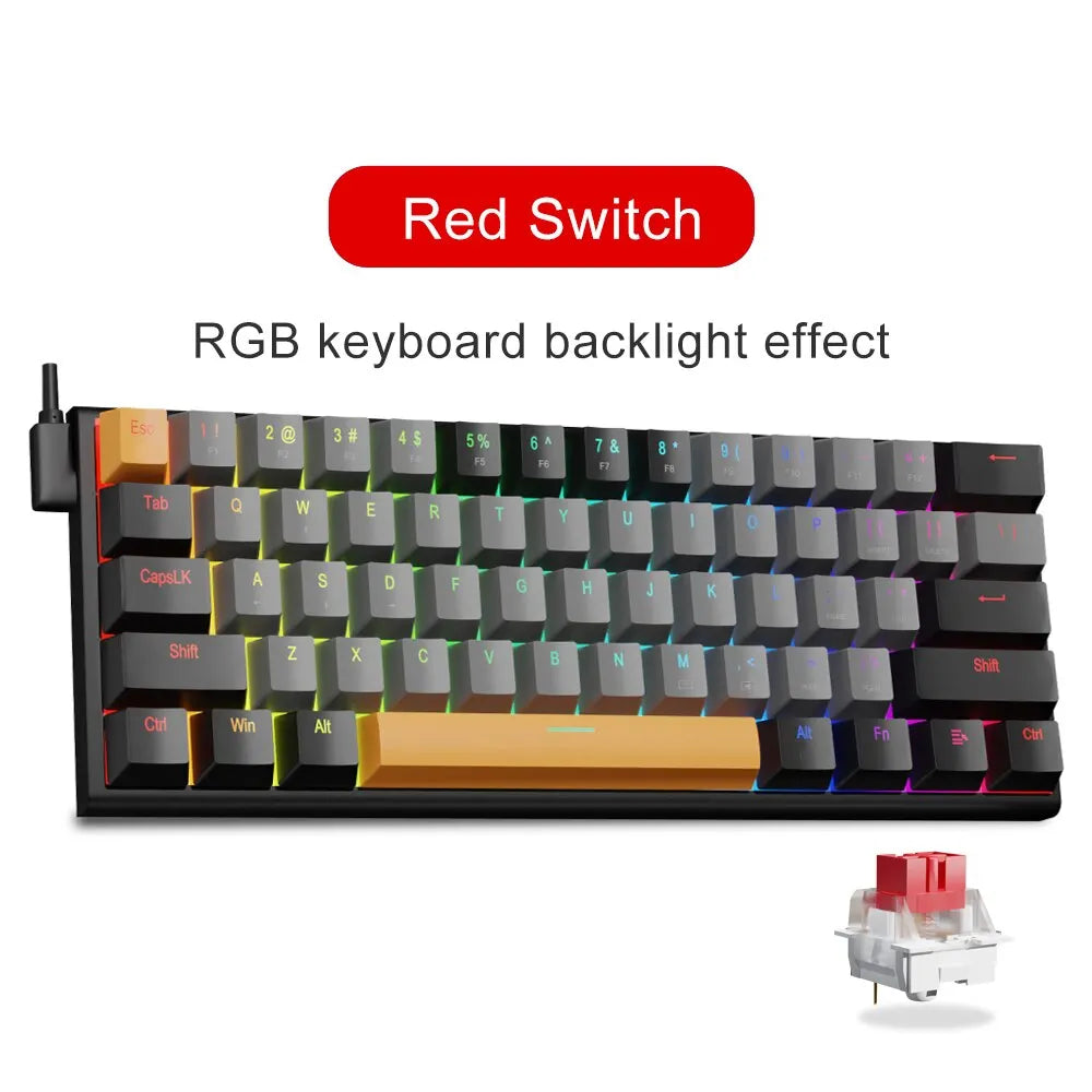 E-YOOSO Z11 RGB USB 60% Mini Mechanical Gaming Keyboard Blue Red Switch 61 Keys Wired Detachable Cable, Portable for Travel PC