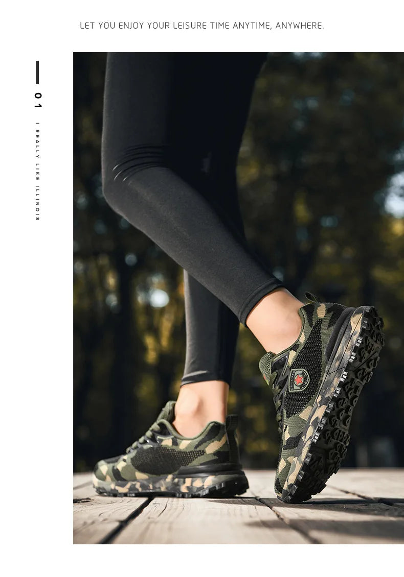 Men's camouflage breathable sports shoes are comfortable and non slip soft soled shoes suitable for men's outdoor activities