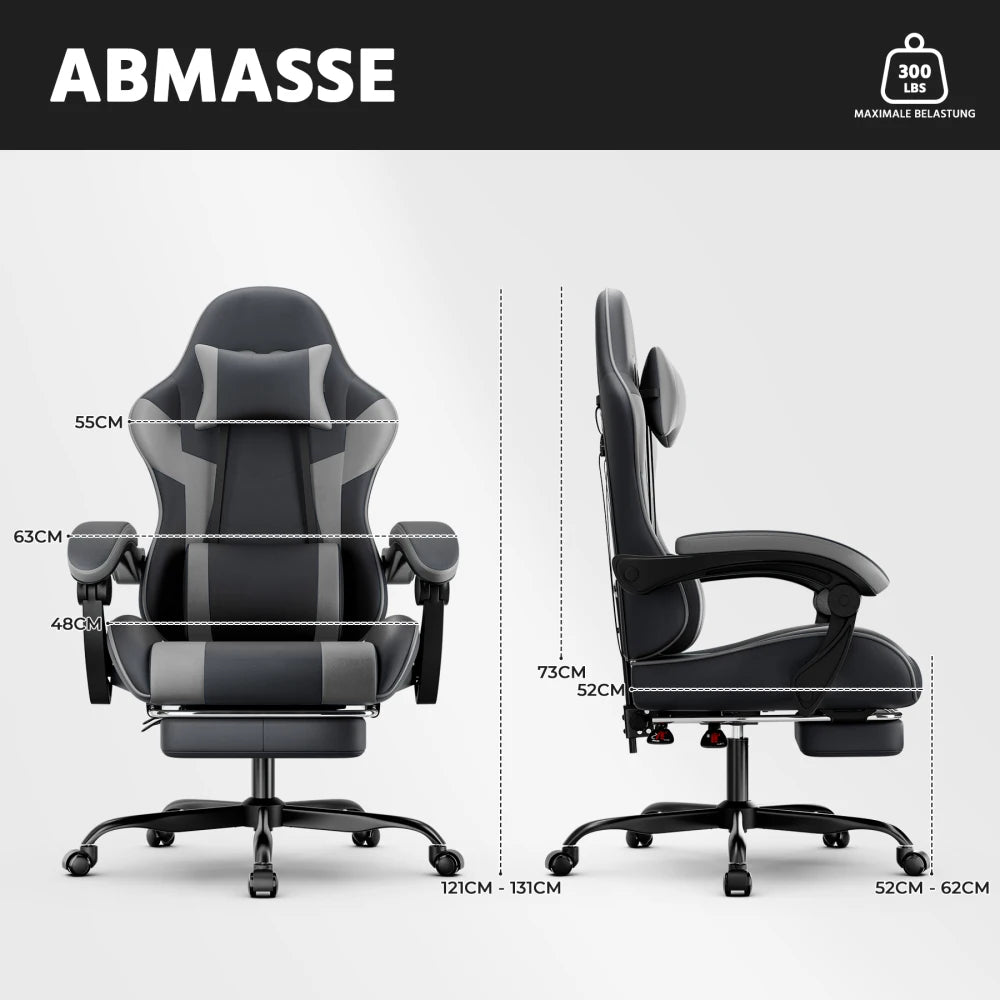 Ergonomic Computer Gaming Chair with Waist Support, Breathable PU Leather Office Chair, Seat Height and Backrest Adjustable