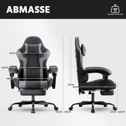 Ergonomic Computer Gaming Chair with Waist Support, Breathable PU Leather Office Chair, Seat Height and Backrest Adjustable