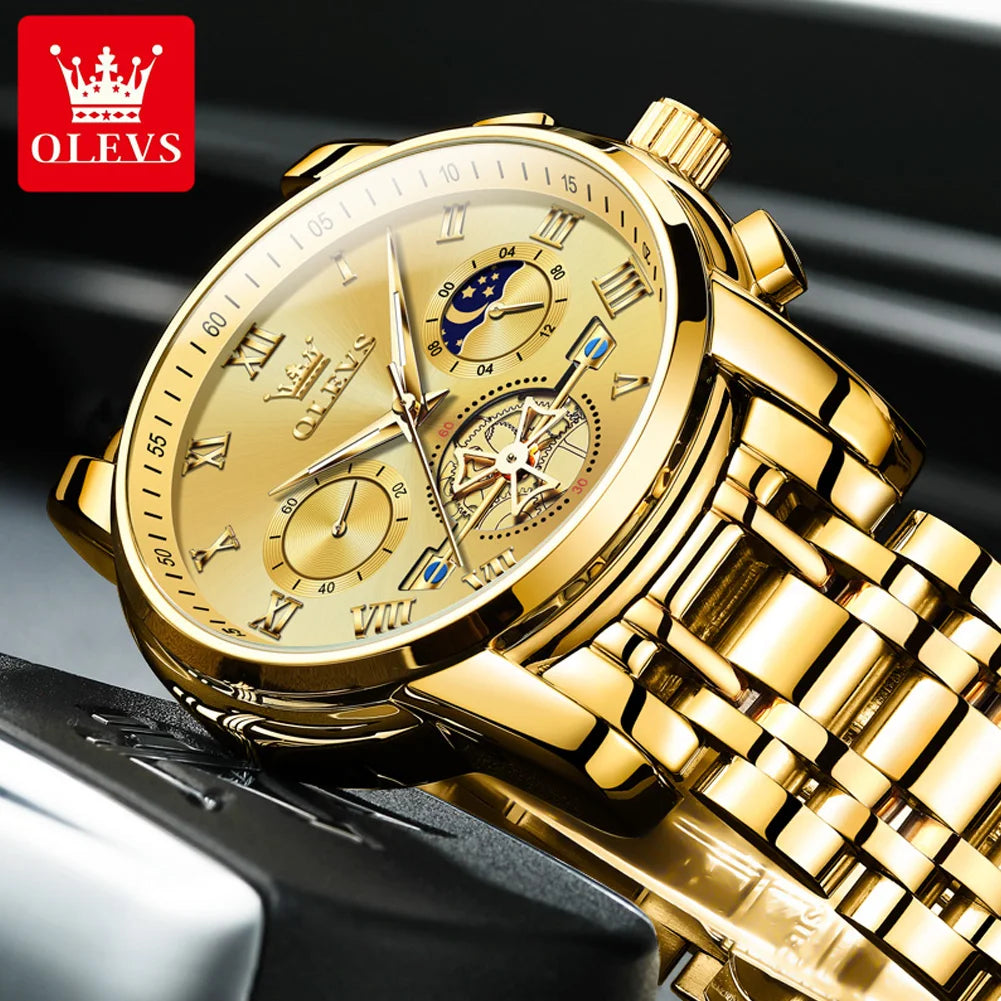 Orologio da uomo OLEVS 2859 – Modello classico e lussuoso con numeri romani, multifunzione, impermeabile, quadrante luminescente, movimento al quarzo di alta qualità.