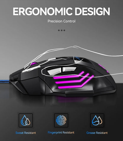 T-WOLF Wired Gaming Mouse 7-Button RGB Backlit Ergonomic Mechanical Mouse for PC Gamer