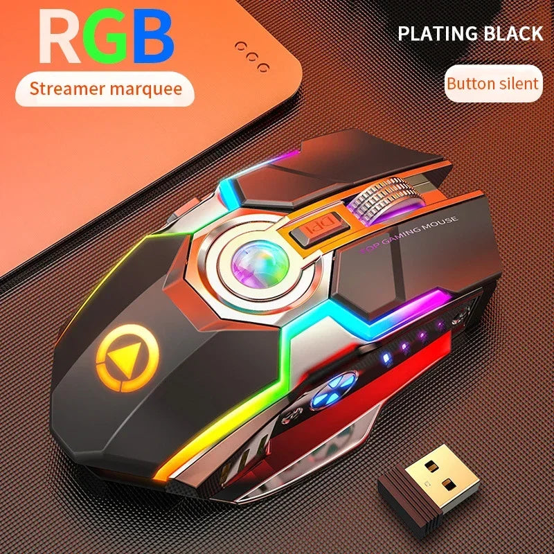 Wireless Gaming Mouse Rechargeable Computer Mouse Silent Ergonomic 7 Keys RGB Backlit For PC Computer Game Dota 2 Fortnite