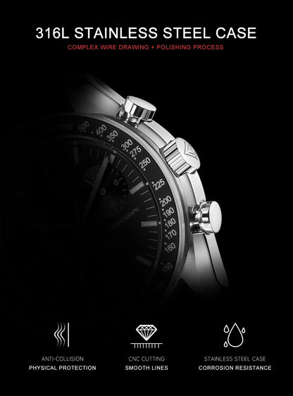 CADISEN Neue Herrenuhren Luxuriöse Quarz-Armbanduhr für Herren Saphirglas mit AR-Beschichtung Canvas VK68 Speed Chronograph Automatik