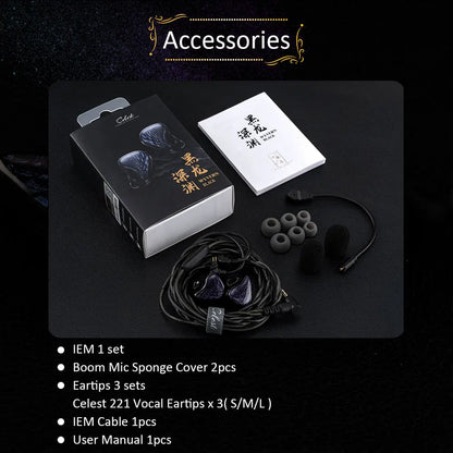 Celest Wyvern Black In Ear Earphone Monitor With Microphone Hifi Music Headphone IEMs Wired Gaming Earbuds For Gifts