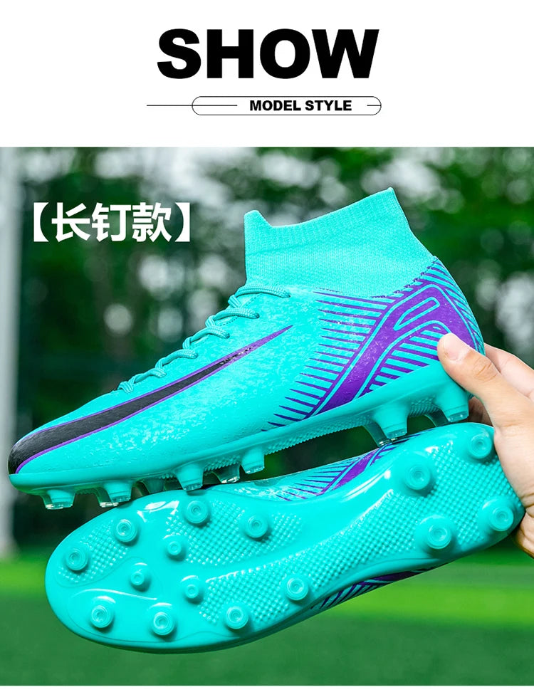 High Top Football Boots Men's Large Size 47 Training Sports AG Long Nail TF Broken Nail Ball Shoes Net Lining Rubber Outsole
