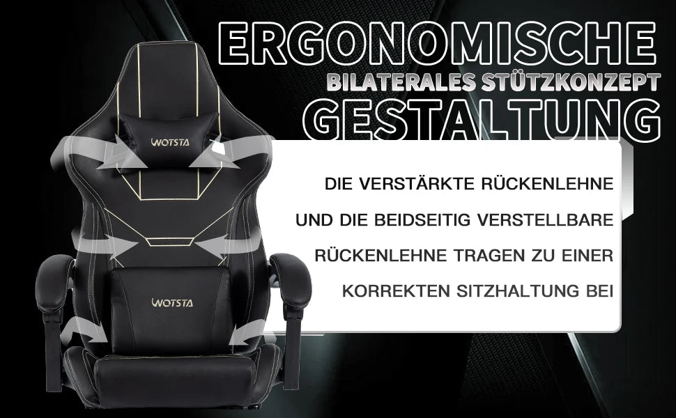 WOTSTA Gaming Stuhl Ergonomisch Gaming Chair Bürostuhl mit Fußstütze Racing Computerstuhl Höhenverstellbar Gepolstert Computerst