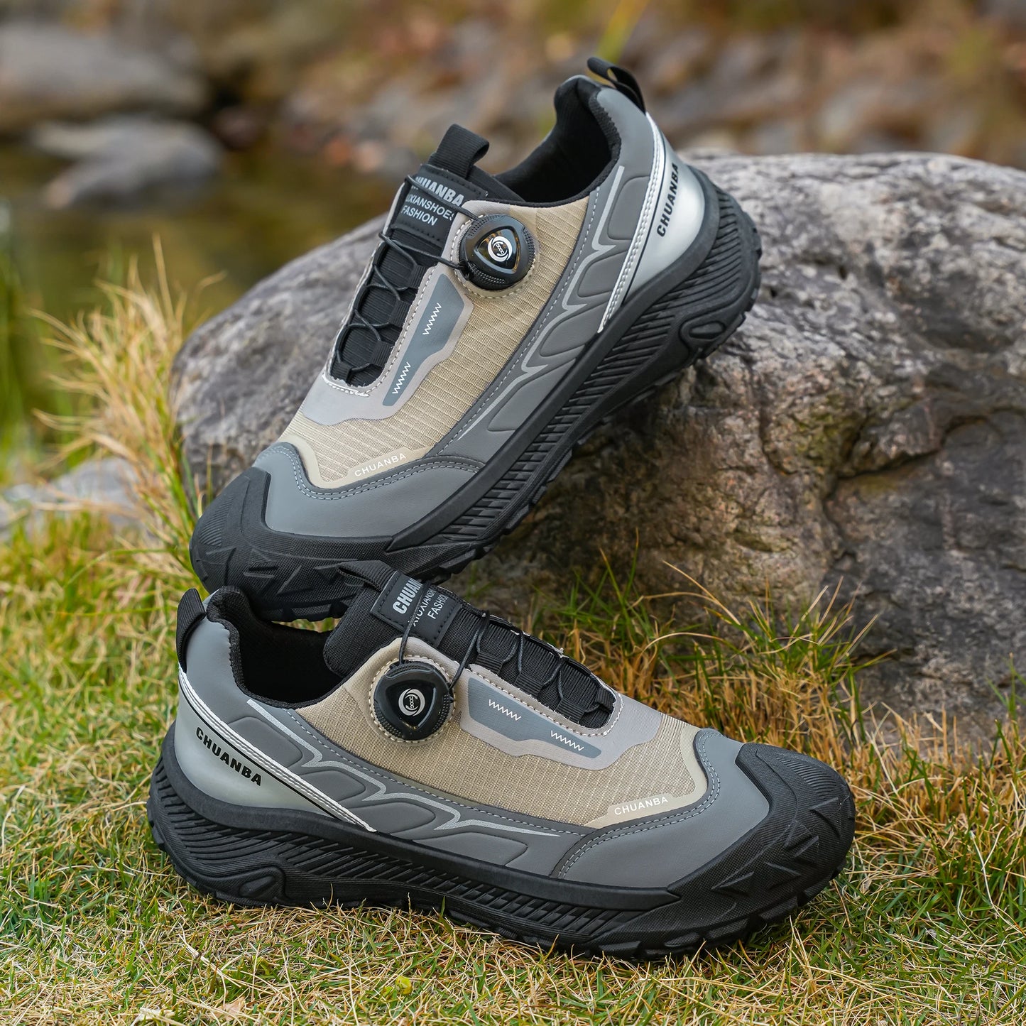 Men's Lightweight Casual Shoes Outdoor Running Shoes in Black Grey Khaki Sizes 39-48 PU Material with Canvas