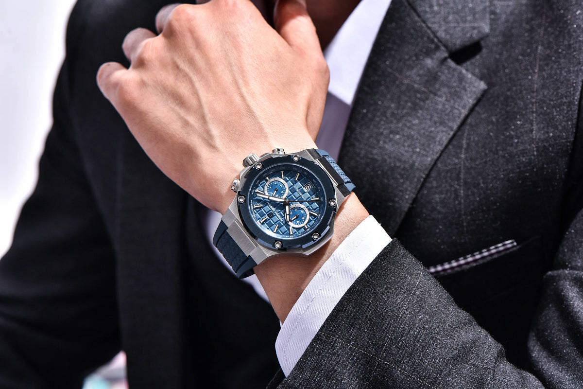 Orologio da uomo PAGANI DESIGN – Cronografo sportivo di lusso in oro rosa, dotato di un movimento al quarzo giapponese VK64 e di un cinturino in gomma fluorurata.