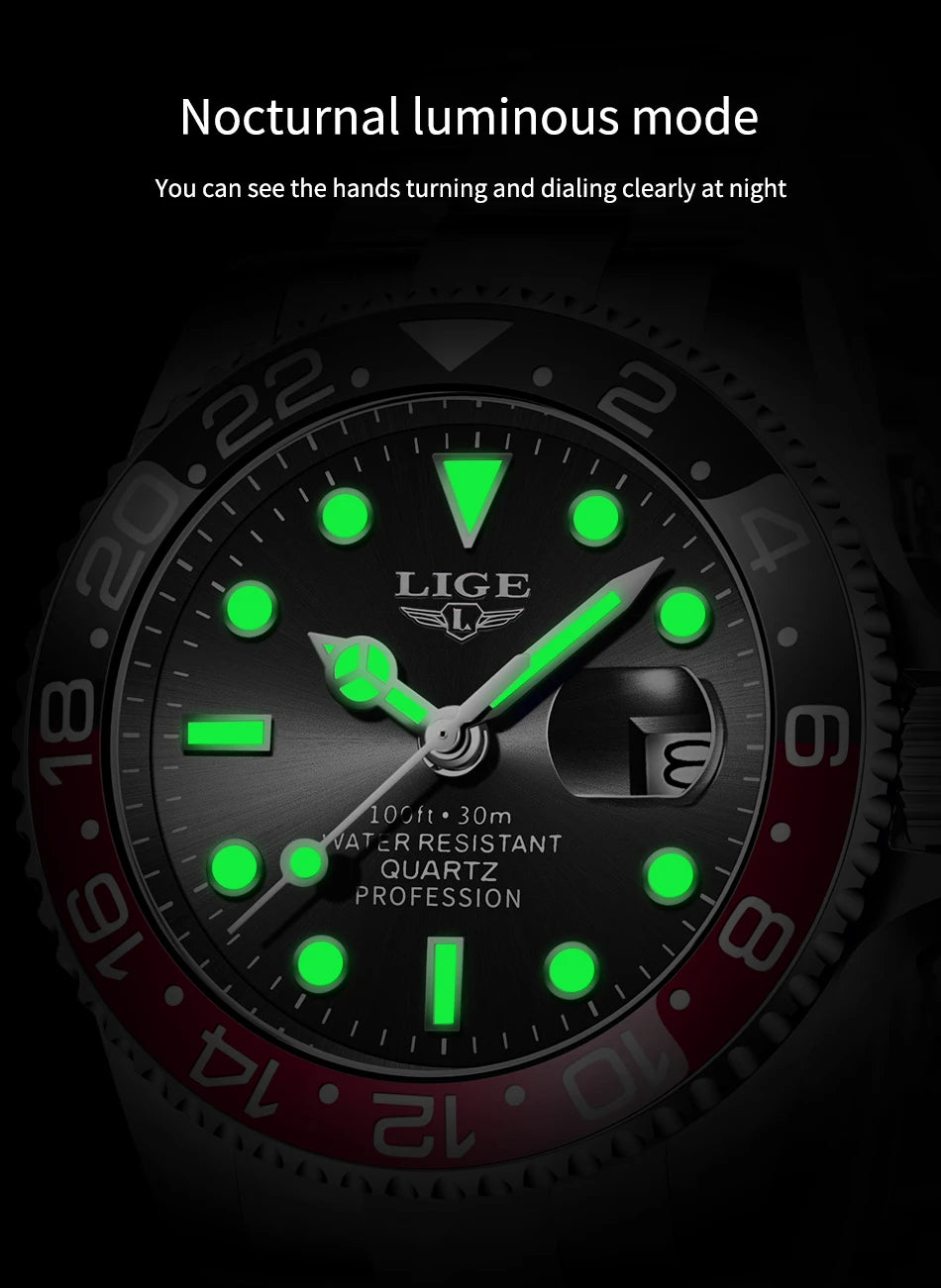 Montre-bracelet LIGE Fashion Business pour homme, étanche à 3 ATM, luminescente, montre de luxe sportive à quartz, chronographe de plongée