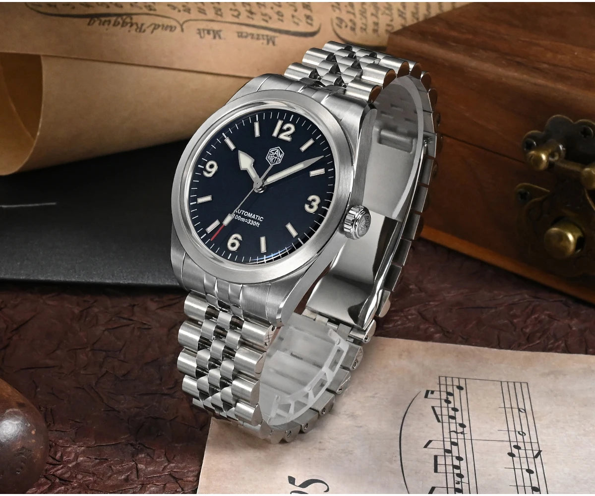 San Martin 38mm Men Sport Watch Fashion Luxury Explore Climbing Automatic Mechanical Sapphire Waterproof 5 Links Bracelet BGW-9