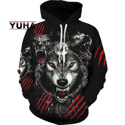 Wolf 3d Printed Hoodies Unisex Cool  Pullover Animal Graphic Sweatshirt Men’s Street Wear