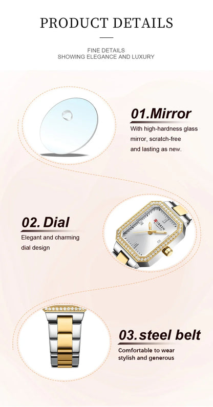 CURREN Elegant Quartz Ladies Wristwatch Top Brand Original Watch For Women Luxury Waterproof Luminous Watches