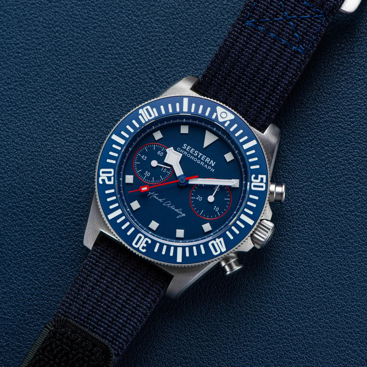 SEESTERN Chronograph Man of Watch Mechanical Tianjin ST1901 Movement Sapphire Wristwatches Nylon Sticker Strap Luminous Skeleton
