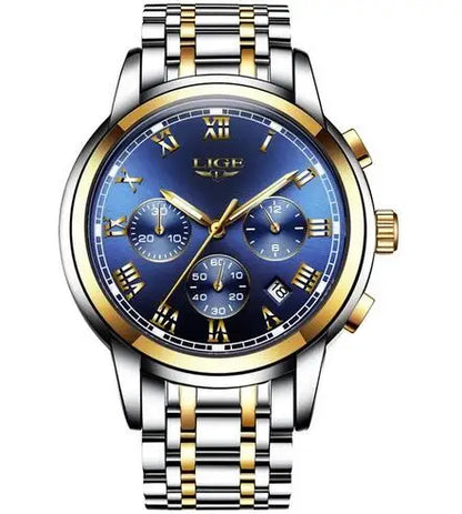 Orologio da uomo LIGE – Cronografo di lusso, stile sportivo casual, impermeabile, interamente in acciaio, movimento al quarzo