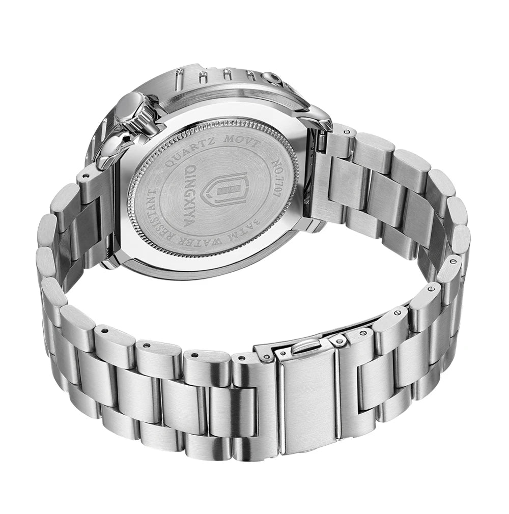 Montres pour homme QINGXIYA : montres de luxe à quartz pour homme, tendance, étanches, luminescentes, avec date et cadran rotatif, en acier inoxydable