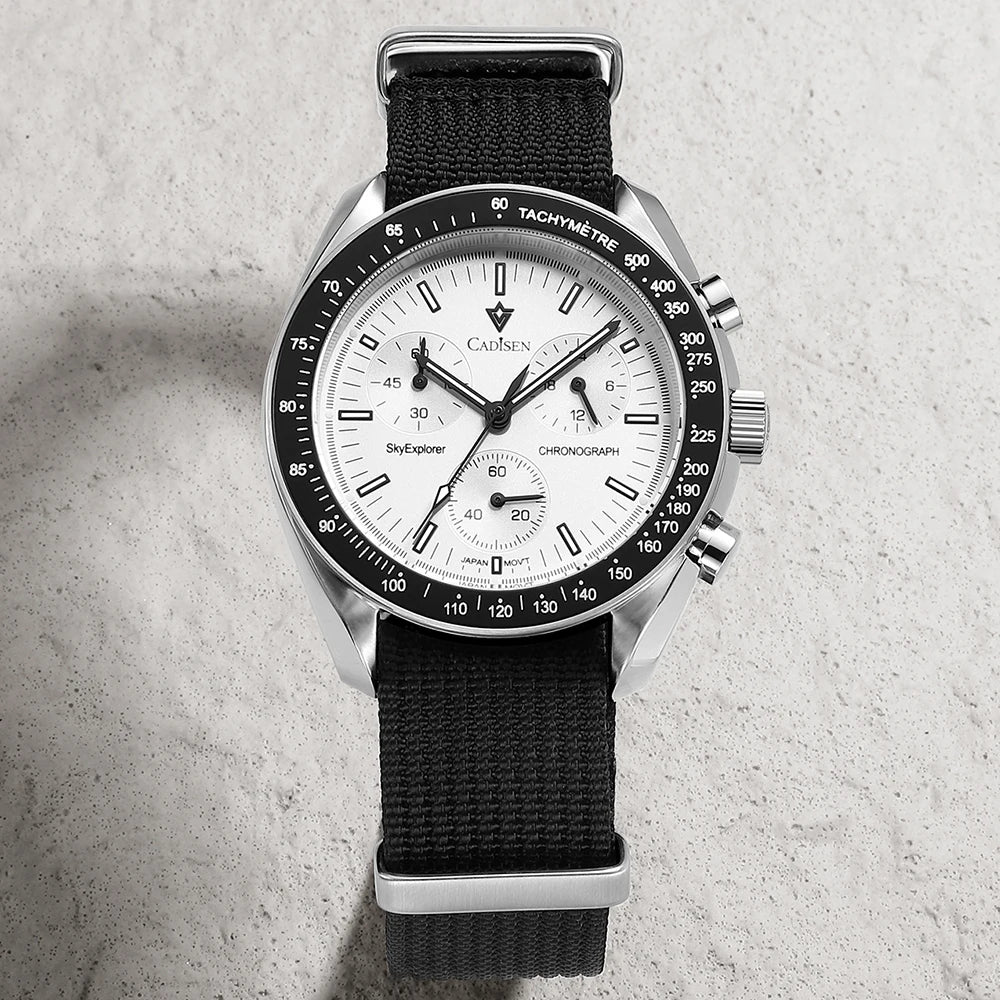 CADISEN Neue Herrenuhren Luxuriöse Quarz-Armbanduhr für Herren Saphirglas mit AR-Beschichtung Canvas VK68 Speed Chronograph Automatik