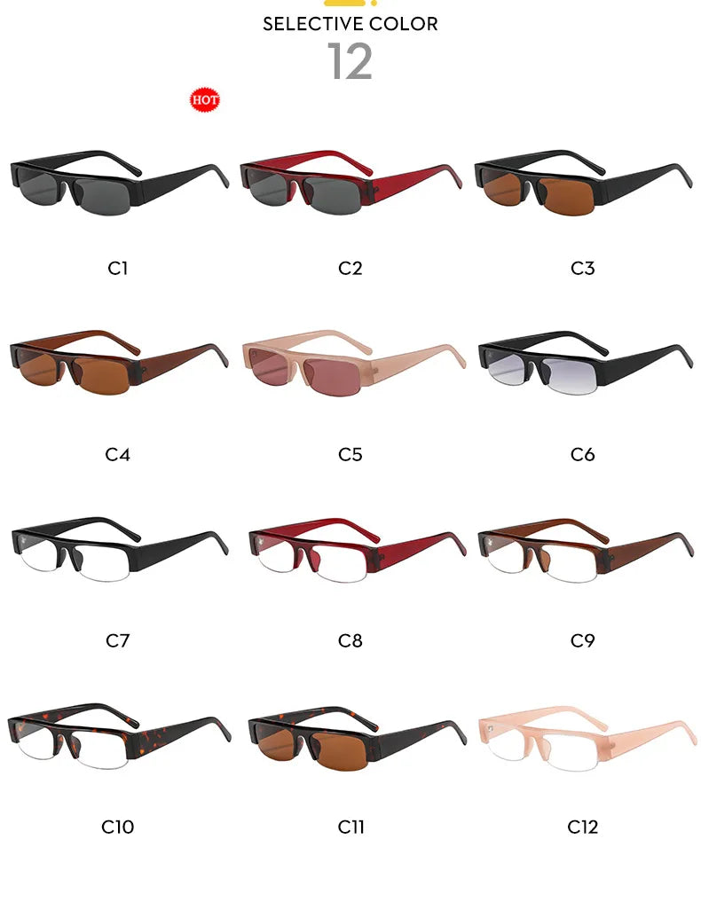 Vintage-Sonnenbrille mit kleinem, rechteckigem Halbrahmen in Schwarz, Leopardenmuster und Farbverlauf – trendige Damen-Sonnenbrille zum Autofahren