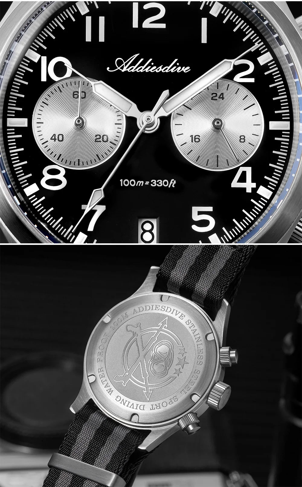 Reloj para hombre ADDIESDIVE 2025 New Panda Eye, retro de lujo, cuarzo VK64, cronógrafo deportivo, impermeable 100M, luminoso