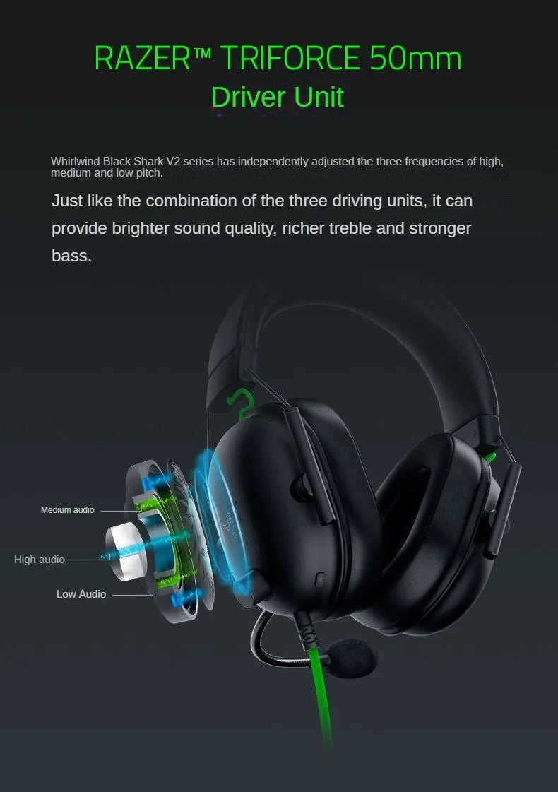 RAZER BLACKSHARK  V2 X Headphones sports Game Headset with Microphone 7.1 Surround Sound Video Gaming Earphone Wired for PC PS4