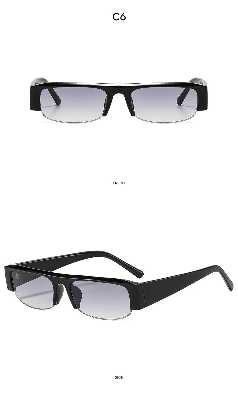 Vintage-Sonnenbrille mit kleinem, rechteckigem Halbrahmen in Schwarz, Leopardenmuster und Farbverlauf – trendige Damen-Sonnenbrille zum Autofahren