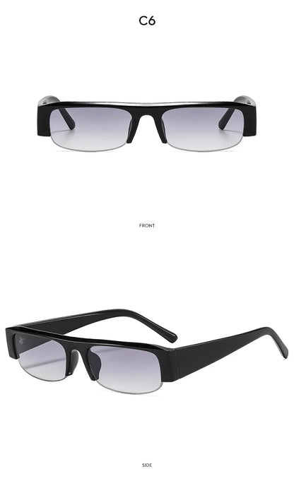 Vintage-Sonnenbrille mit kleinem, rechteckigem Halbrahmen in Schwarz, Leopardenmuster und Farbverlauf – trendige Damen-Sonnenbrille zum Autofahren