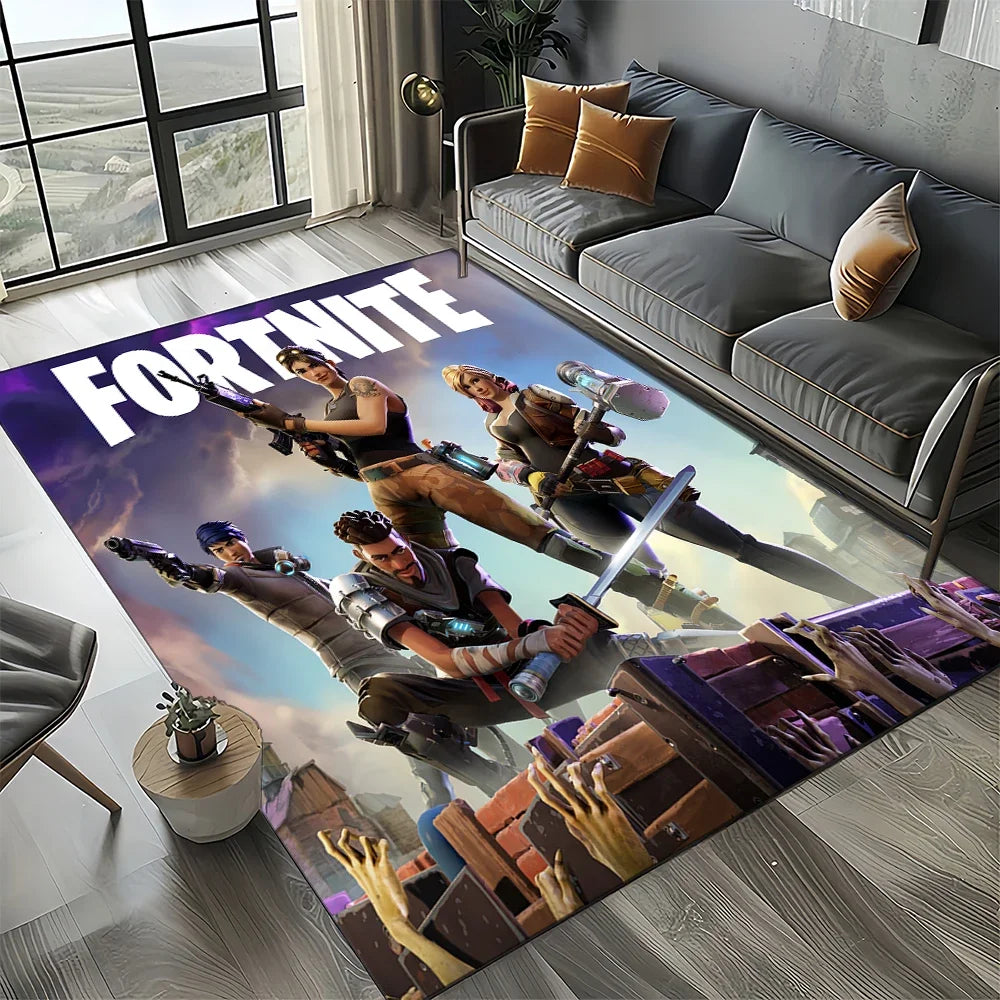 2025 Games 3D F-Fortnite tegneserietæppe til stue, soveværelse, hjem og sofadekoration, skridsikkert gulvtæppe til børns legeområde
