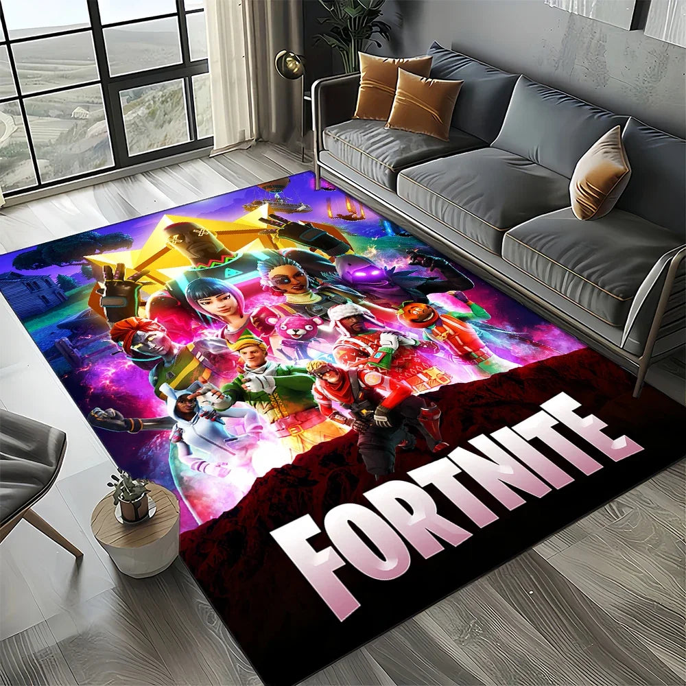 2025 Games 3D F-Fortnite tegneserietæppe til stue, soveværelse, hjem og sofadekoration, skridsikkert gulvtæppe til børns legeområde