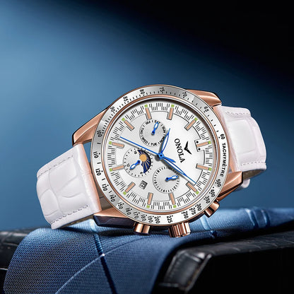 Orologio meccanico da uomo ONOLA – Orologio automatico di lusso dallo stile casual, con cinturino in pelle e quadrante traforato